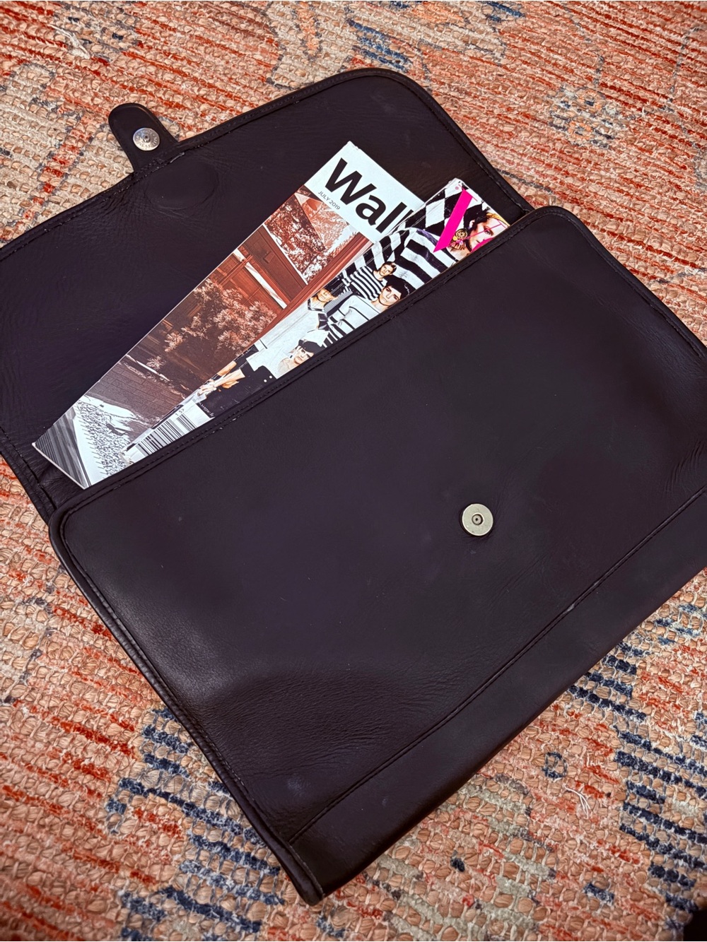 Black leather vintage large envelope portfolio clutch